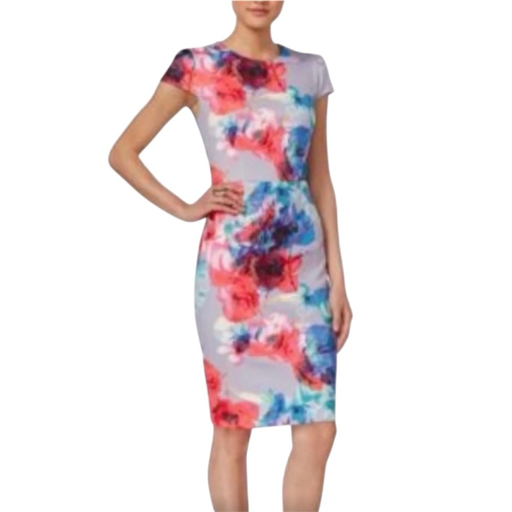 Betsy Johnson Floral Cap Sleeve Fitted Dress